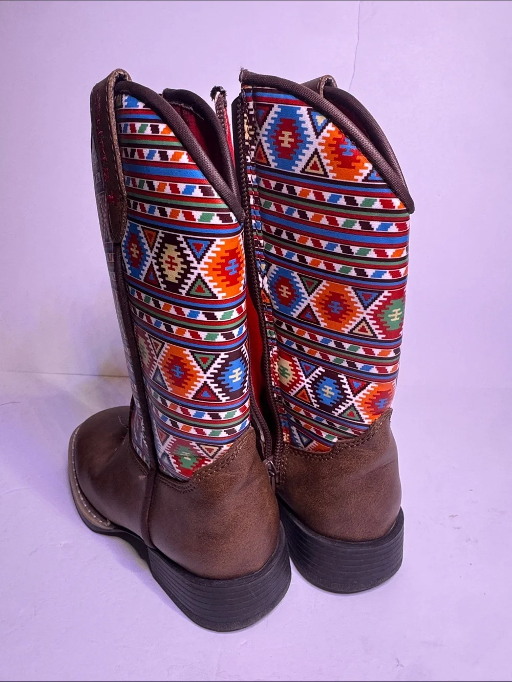 Twister, Kids, Brown Western Boots with Colorful Aztec Shaft, Sz 9K